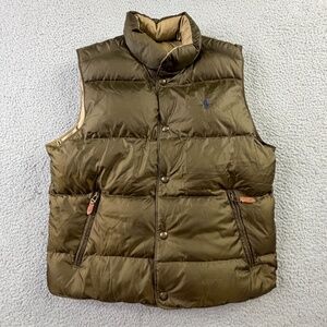 Polo Ralph Lauren Down Puffer Vest Mens Medium Snap Button Embroidered Pony Logo